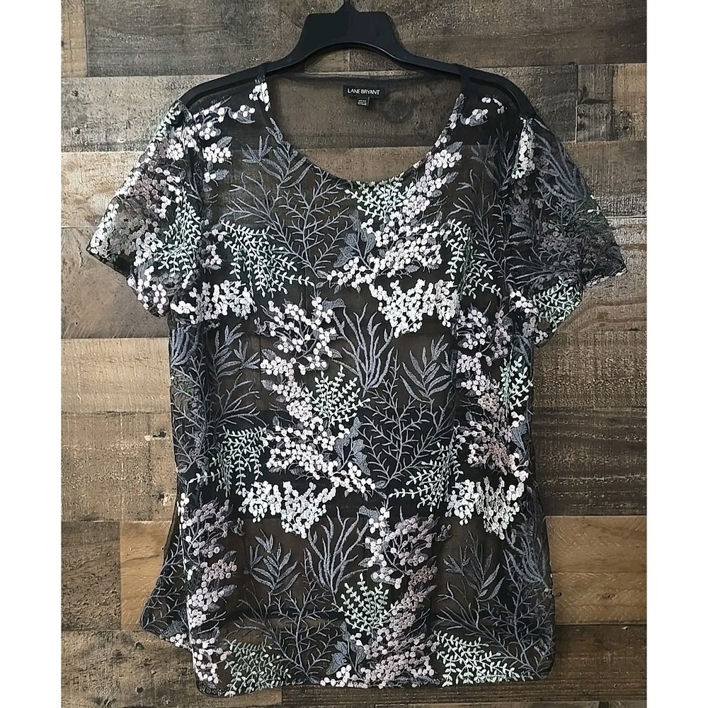 Lane Bryant Sheer Embroidered Top Women 14/16 Fairygoth Witchy Sexy Coquette